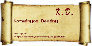 Kormányos Demény névjegykártya